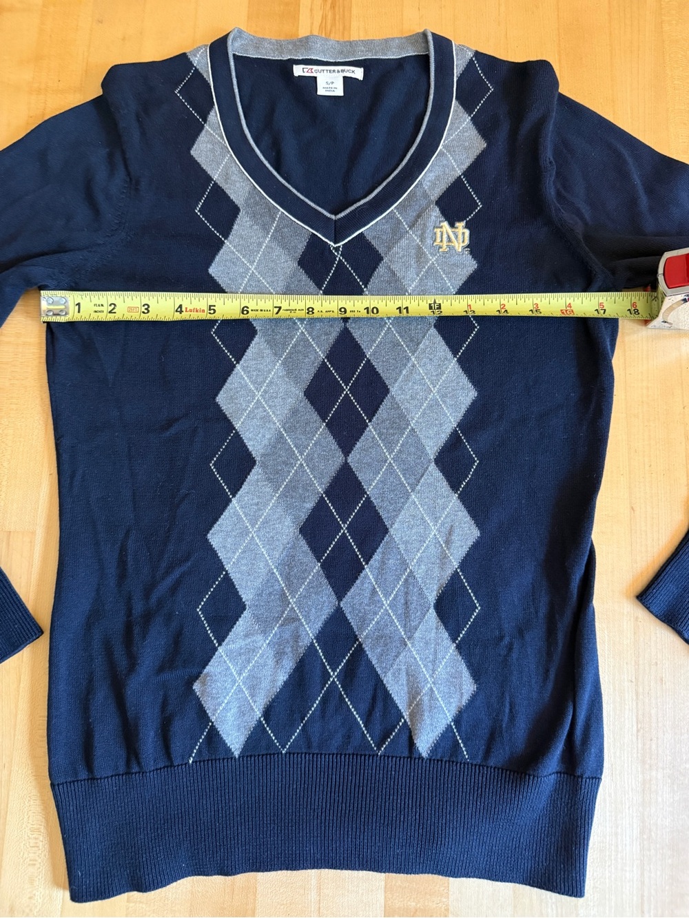☘️ University of Notre Dame Fighting Irish 100% Cotton Argyle Sweater Small - Picture 8 of 10